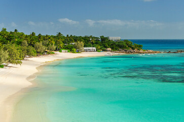 Picturesque tropical sandy Anchor Beach with turquoise water on Lizard Island. Lizard Island  is located on Great Barrier Reef in north-east part of Queensland, Australia