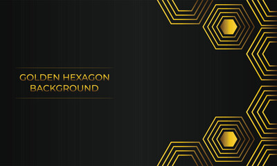 luxury black background with abstract golden geometric hexagon shape