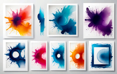Grunge backgrounds set, brush paint ink stroke over square frame