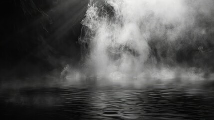 Obraz premium Fine mist of rain and thin fog creating a soft, textured overlay on a black background