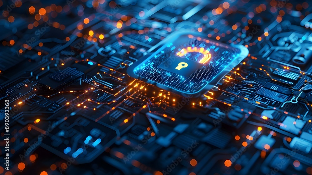 Poster cybersecurity shield with digital lock and matrix background secure and futuristic cyber concept