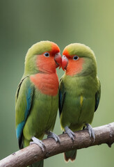  A lovebird cuddling with its mate. 