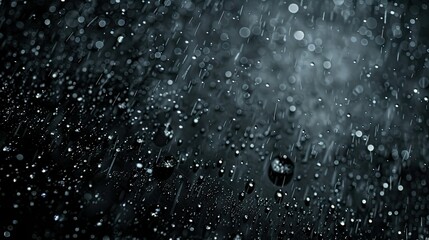 Fototapeta premium Intense rain droplets and fog overlay on a black background for a dramatic texture