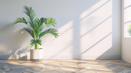 Fototapeta premium Minimalist room with a potted plant and natural light