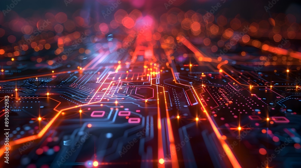 Poster futuristic cyber network visualization with glowing lines and nodes
