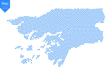 Obraz premium Abstract graphic Guinea Bissau map from point blue on a white background. Vector illustration.