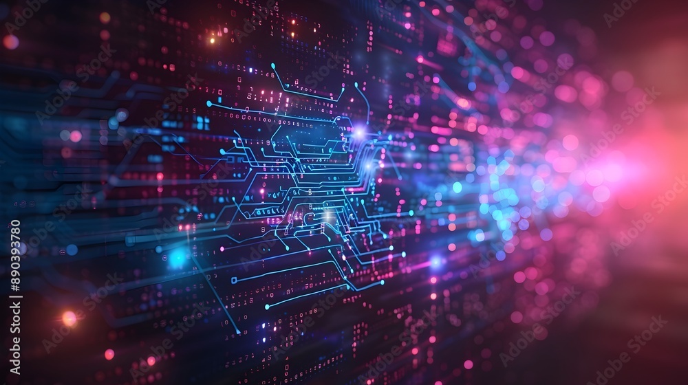 Poster cyber interface with holographic data streams and interactive elements high tech and modern cyber ba