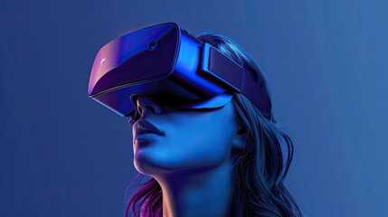 Virtual reality headset with immersive digital experience. Metaverse exploration concept.