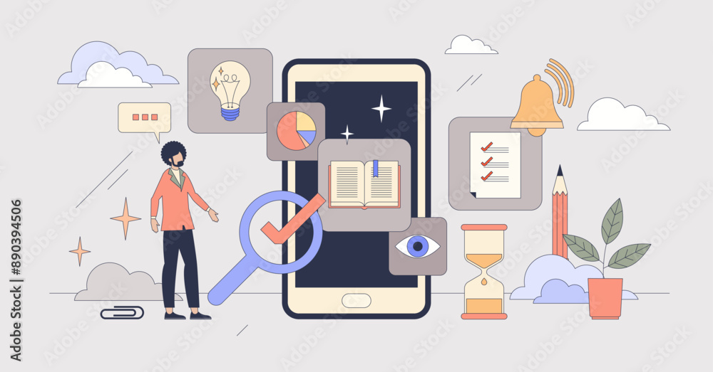 Poster microlearning education with fast web course tiny person neubrutalism concept. effective and focused