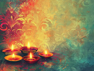 Vintage Retro Deepavali Celebration Card with Traditional Motifs