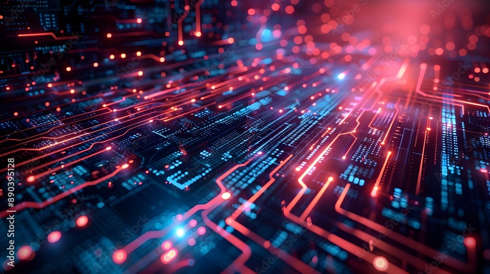 Aufkleber futuristic cyber interface with glowing data streams and interactive elements