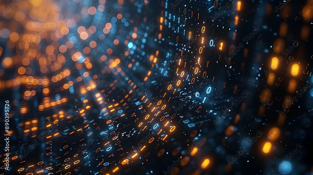 Poster captivating digital matrix with glowing binary code and intricate cyber backdrop