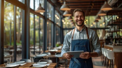 Fototapeta premium The smiling restaurant waiter