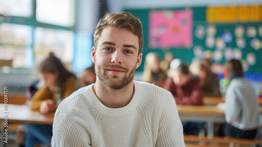 Sticker young man in classroom