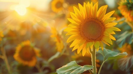 Obraz premium Harvesting sunflower seeds in sunset field Garden sunflowers close up at dusk Banner with copy space