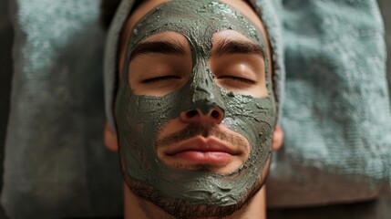 A man with a green face mask on his face