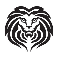 Simple lion head logo design, black vector illustration on white background