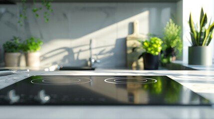 Modern Kitchen with Induction Stovetop and Sunlight