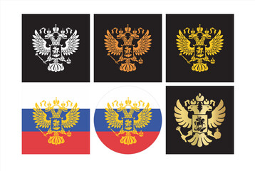 Fototapeta premium set of 6 Double headed eagle icon. Coat of arms of Russia. Design element. Color vector illustration.Vector art of Russian national emblem in simple format