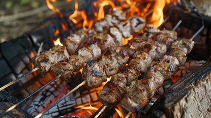 Delicious shish kebabs cooked over an open flame