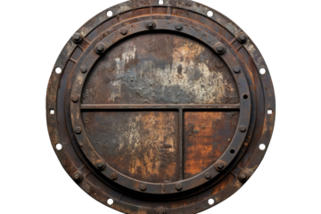 Whispers of the Deep Sea: A Metal Portholes Enigmatic Dance on White or PNG Transparent Background.