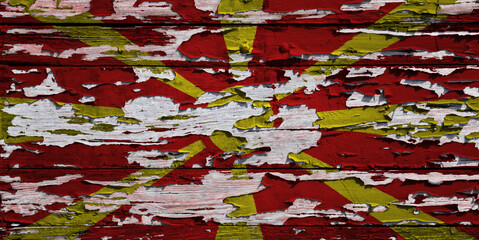 Flag of North Macedonia painted on a wooden board