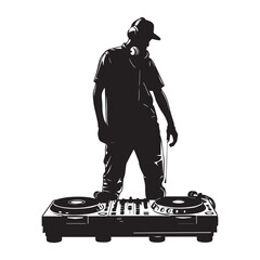 Simple male dj silhouette, black vector illustration on white background