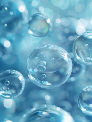 oil bubbles floating against a light background. The bubbles are semi-transparent with a reflective quality