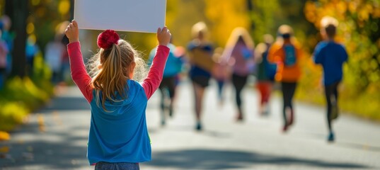 Child Cheering Runners at the Starting Line, Community Support in Marathon Event