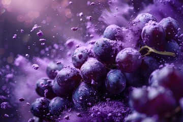 Vibrant purple grape slices: 3D color explosion on a blurry background