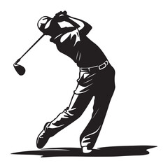 Simple male golfer silhouette, black vector illustration on white background