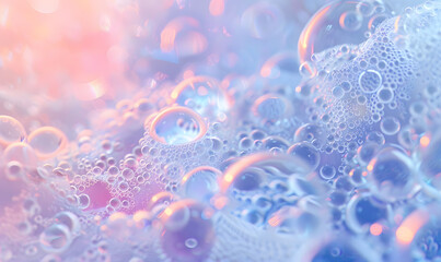oil bubbles floating against a light background. The bubbles are semi-transparent with a reflective quality