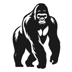 Black and white vector silhouette of a Gorilla isolated on white background	
