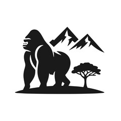 Black and white vector silhouette of a Gorilla isolated on white background	
