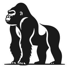 Black and white vector silhouette of a Gorilla isolated on white background	
