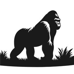 Black and white vector silhouette of a Gorilla isolated on white background	
