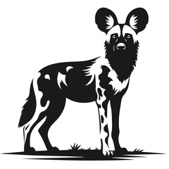 Black and white vector silhouette of a Hyenas isolated on white background	
