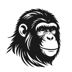 Black and white vector silhouette of a Monkey isolated on white background	
