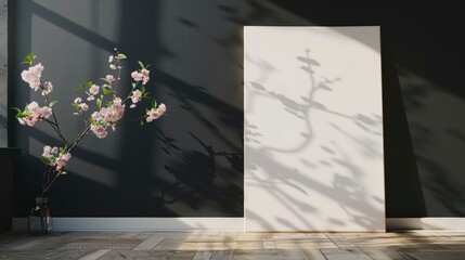 Background of Copy Space for Text. White Board with Cherry Blossom Decoration