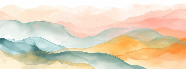 abstract illustration with summer vibes and wavy beach style, abstract watercolor paint banner with sea waves in minimalist pastel look	