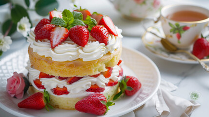 エレガントな日本のイチゴショートケーキ