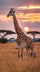Giraffe at sunset