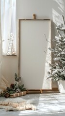 Copy Space Background of Christmas for Text. White Board with Christmas Decoration