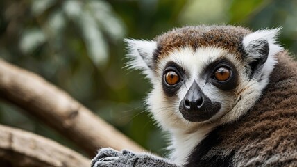 Obraz premium Curious Lemur in Forest Close-Up