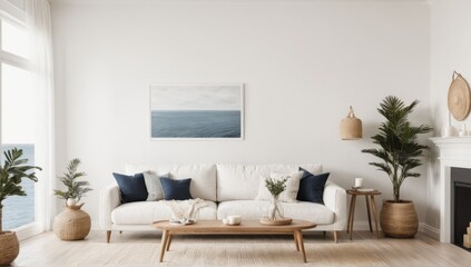 Modern comfortable living room interior with sofa and decoration accessories.