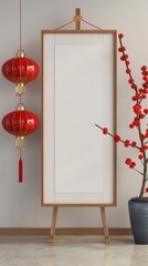 Chinese New Year Background. White Board with Copy Space for Text
