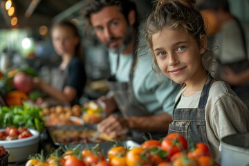 Young Girl Smiles in Kitchen While Preparing Food With Family