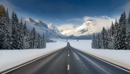 road in the mountains on winter