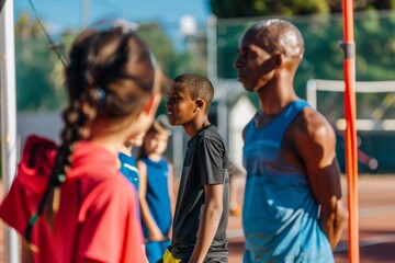 Youth Athletes Training for Pole Vault Under Expert Coaching in Outdoor Track Field