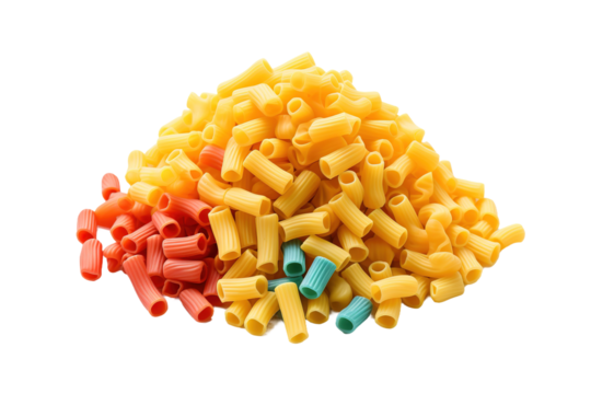 A Vibrant Pile of Golden and Crimson Pasta Swirls on White or PNG Transparent Background.